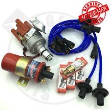Bobina Distributore Elettronico VW Maggiolino,spine,cavi Blu,kit Accensione Rotore Rosso V2