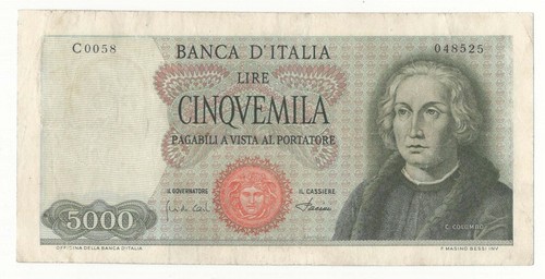 5000 lire colombo - colombo, tipo