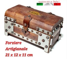 Piccolo Cofanetto Scrigno Antico Forziere Baule Scatola Legno Portagioie