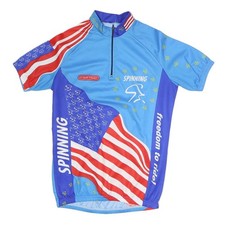 Maglia ciclismo uomo blu rossa e bianca spinning M manica corta collo alto