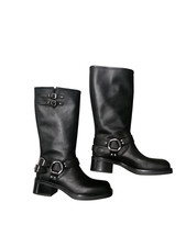 Kammi - Stivali al ginocchio modello miu miu in pelle nero