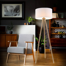 Brilo FLOOR - Lampada Soggiorno Paralume in Tessuto Bianco E27 148X50 CM