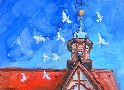 Quadro olio municipio piccioni