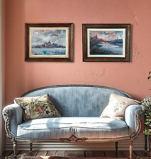 Angiolo Liverini coppia dipinti ad olio vedute di Venezia e Canal Grande 1970s