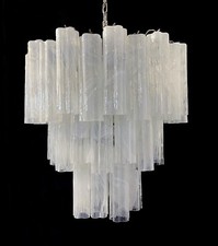 Large three-Tier Murano Glass Tube Chandelier - white albaster
