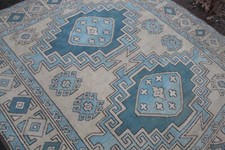 Vintage Handmade Turkish Blue Large Area Rug Carpet 6'5"x6'2"