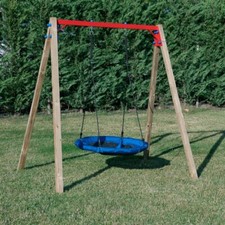 Altalena in legno Deluxe con 1 cesto impermeabile da giardino per bambini