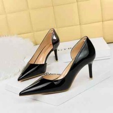 Decolte Scarpe Donna Eleganti 8 cm Nero Lucido Ufficio Pelle Sintetica 50603