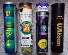 Tutte e 4 le lattine di palline da tennis del Grande Slam Wilson/Babolat/Slazenger 
