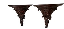 Coppia 2 Applique da Parete Siracusa Legno Siroco Scaffale Scuro Intagliato a Mano Look Fiorentino  