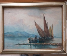 Quadro Novecento,Dipinto Acquerello Marina,firmato.