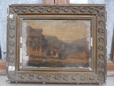 - Paesaggio olio su tela, Piemonte   -   Metà '800 - Splendida cornice liberty
