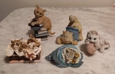 LOTTO 5 PICCOLI GATTI  GATTINI IN CERAMICA GESSO MISURE 8 CM CA DA COLLEZIONE