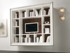 PARETE ATTREZZATA PER SOGGIORNO CON CORNICE; OTTIMA COME LIBRERIA E PORTA TV