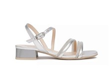 NeroGiardini Sandali Donna Made in Italy Tacco Basso con Strass Colore Argento