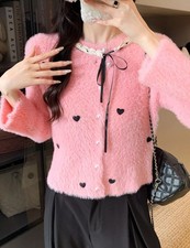 Cardigan Rosa Peloso Con Cuori