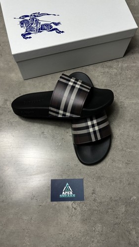 Burberry slides brown check - burberry,