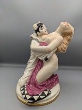 Statuina porcellana anni 50 Italia Fabris Pierrot e una donna 8" rara marcata