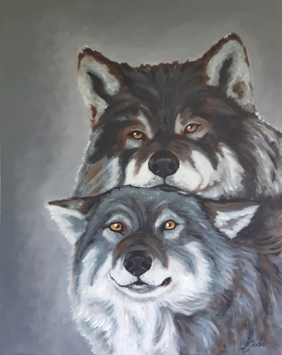 Wolf love dipinto originale - dipinto,