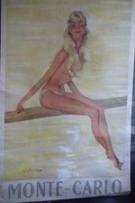 Manifesto anni '50 Pin Up Francia pubblicitario Monte Carlo cm. 98 x63.