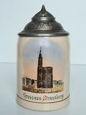 Antica Boccale Birra Grès & Peltro Gruss Aus Strassburg 19ème Teller Da