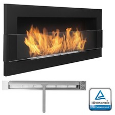 BIOCAMINO con vetro 90 cm a bioetanolo da incasso e da parete. FIAMMA REGOLABILE