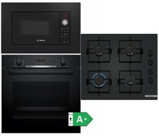 Bosch Set Risparmio Forno Incasso Nero Telescopico + Microonde Incasso + Piano Cottura a Gas