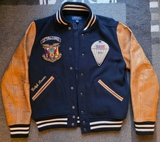 Polo Ralph Lauren college giacca paracadutisti USRL nero marrone pelle Varsity L