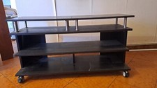 porta tv stereo cassette con ruote, in legno nero metallo, ottime condizioni