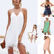 Vestito Mini Copricostume Orlo Pizzo Donna Tinta Unita Woman Lace Dress 110372 P