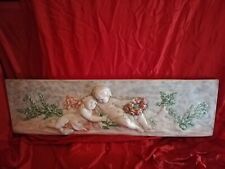 BASSORILIEVO Rettangolare putti con ulivo gesso alabastro colorato  Antichizzato