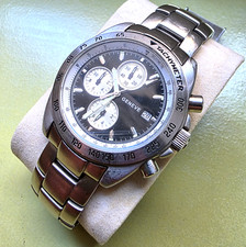 Orologio Geneve da polso nero al quarzo tachimetro in acciaio per Uomo argento