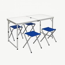 Set Tavolo con 4 Sgabelli Alluminio Pieghevole Campeggio Picnic 140x70x70 -8095F