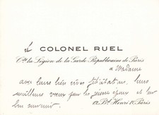 ANCIENNE CARTE DE VISITE COLONEL BRUEL COMMANDANT LEGION GARDE REPUBLICAINE