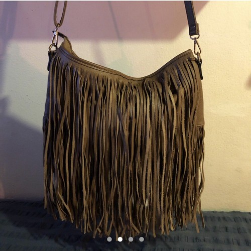 Borsa frange beige donna
