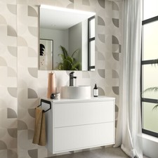 MOBILE BAGNO SOSPESO 2 CASSETTI LAVABO SPECCHIO LED 80 CM BIANCO OPTIMUS LISBOA