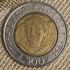 Moneta 500 Lire Luca Pacioli 