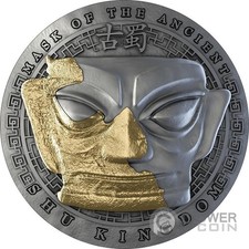 MASCHERA DELL'ANTICO REGNO SHU 3 Oz Moneta Argento 3000 Franchi Camerun 2025
