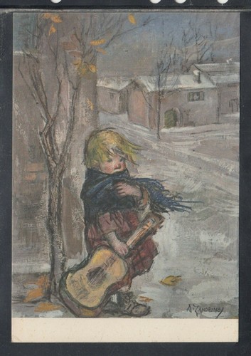 Cartolina bambino con - cartolina, chitarra