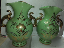 COPPIA DI GRANDI VASI MARCATI CERAMICHE EDERA FILETTATI ORO ZECCHINO ANNI 40/50