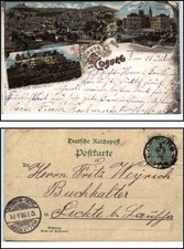 1898 Saluti da COBURGO cartolina litografica alla luce con timbro di arrivo da Wallendorf