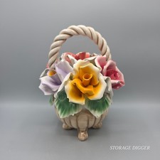 Centrotavola cesto fiori porcellana Capodimonte vintage alto 10", Made in Italy