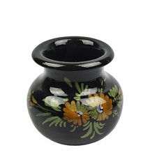 VASO PORTA FIORI PORCELLANA CERAMICA  nera con decorazioni ispirate alla natura