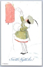 K28/ Cartolina interessante c1910 artista svedese firmata Capodanno Udden 517