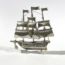 miniatura veliero vintage grande argento massiccio, statuina marcata