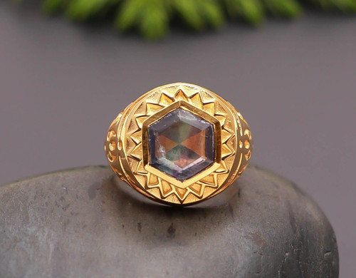 Anello esagono fluorite