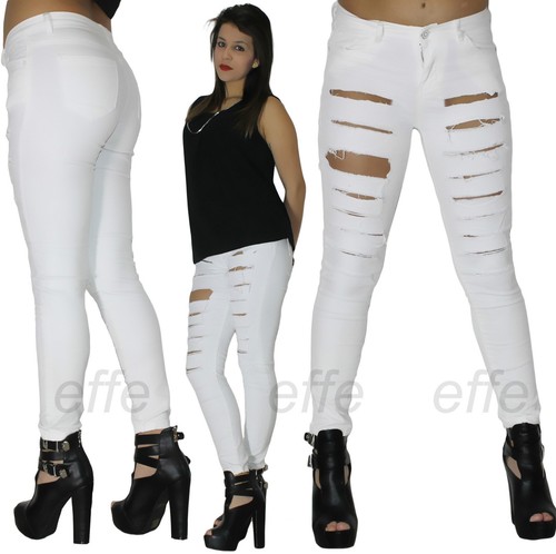 Jeans donna pantaloni strappi