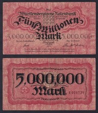 Banconota Germania Wurttemberg 5 millionen mark 1923 P.-988 BB/VF