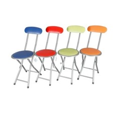 SGABELLO PIEGHEVOLE IN  METALLO CON APPOGGIO SCHIENALE CAMPEGGIO colori vari