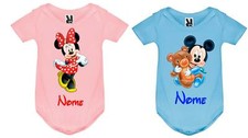 body tutina bimbi rosa azzurro neonato Stampa minnie topolino disney + nome 